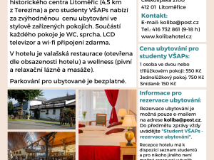 Nabídka ubytování pro studenty VŠAPS Litoměřice